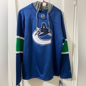 Vancouver Canucks Adidas Authentic Pullover Hoodie Jersey Blue. Size Lg..